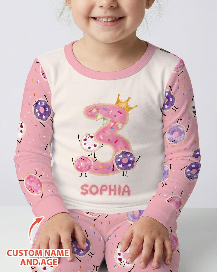 Custom Birthday Donut Bamboo Two Piece Long Sleeve Pajama Set
