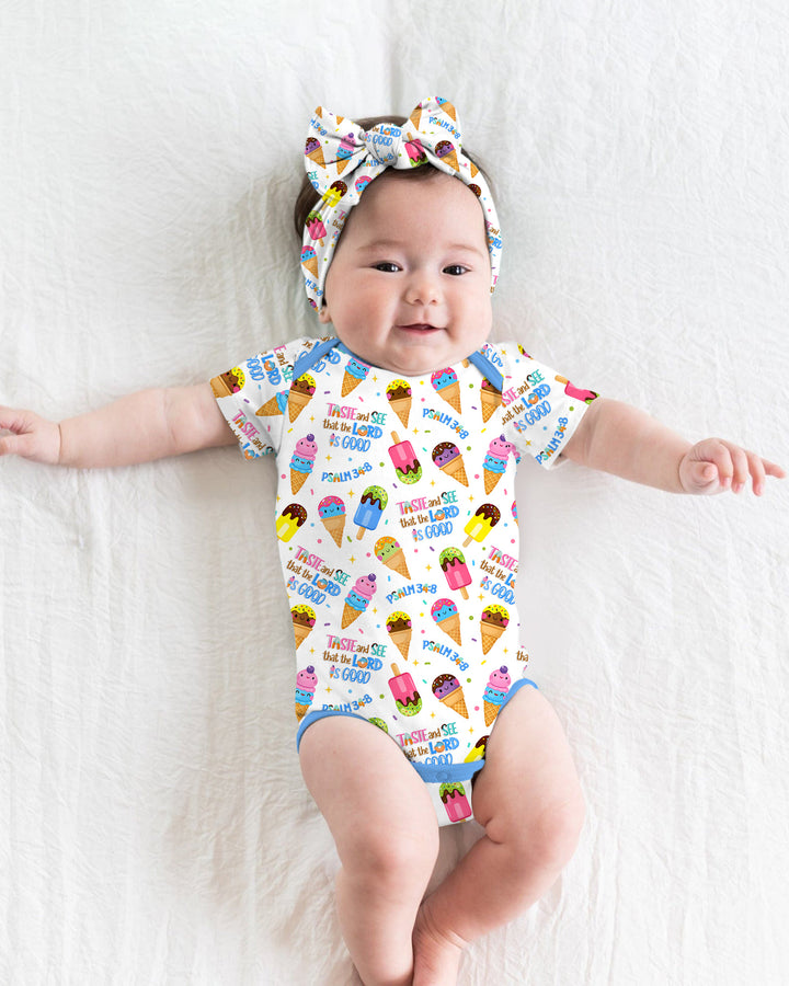 Jesus Summer Ice Cream Taste and See That The Lord Is Good Bamboo Bodysuit