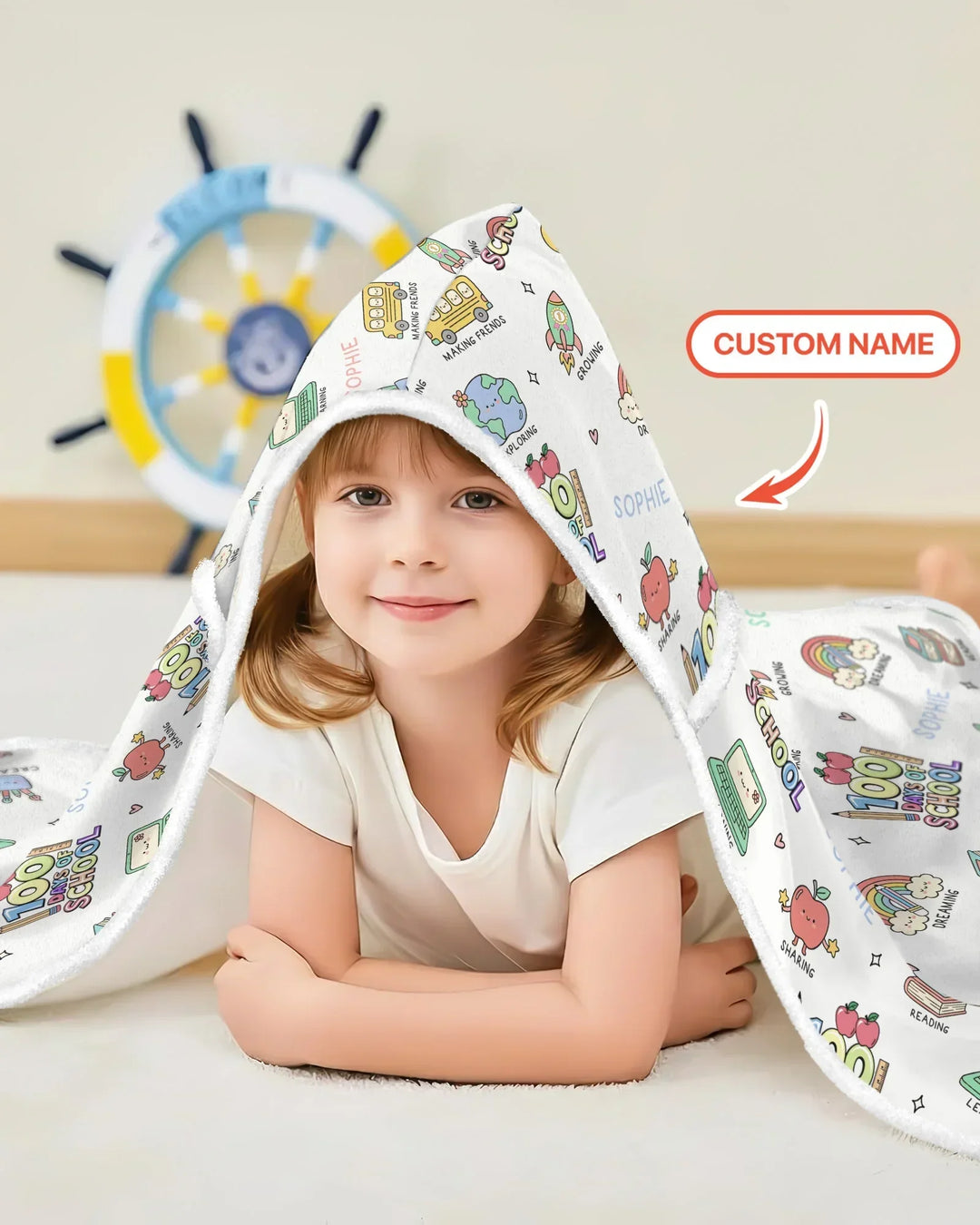 Custom Name Celebration Hundred Days Bamboo Wearable Hooded Blanket