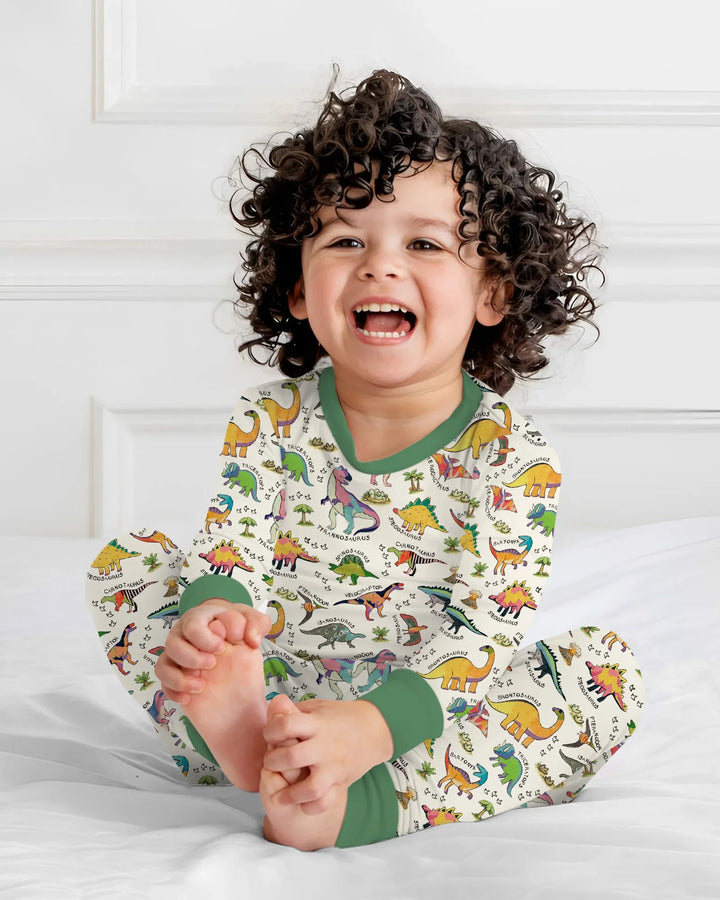 All The Dino Types Bamboo Two Piece Long Sleeve Pajama Set