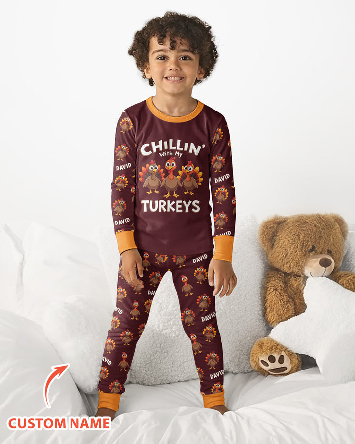 Chillin With Turkey Bamboo Two Piece Long Sleeve Pajama Set