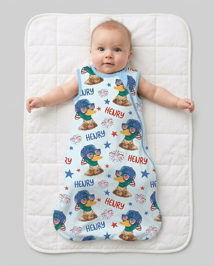 Custom Name Patriotic Mallard Duck Bamboo Sleep Bag