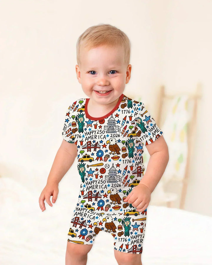 Doodle America 250th Anniversary Family Bamboo Two Piece Short Sleeve Shorts Pajama Set