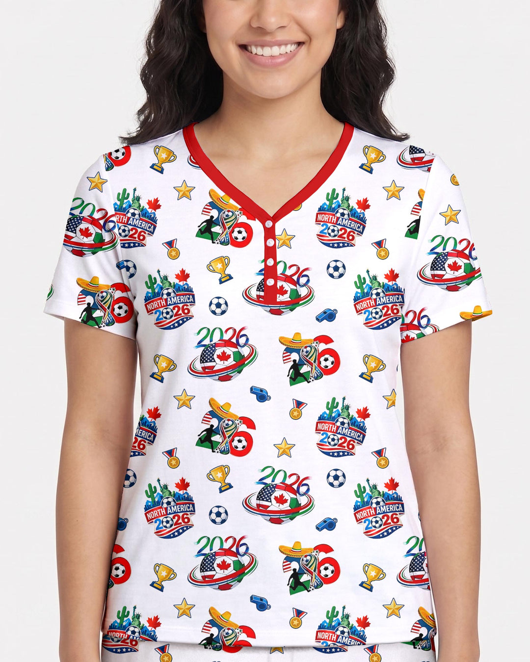 World Soccer North America 2026 Family Matching Bamboo Women Short Sleeve Short Pajama Set