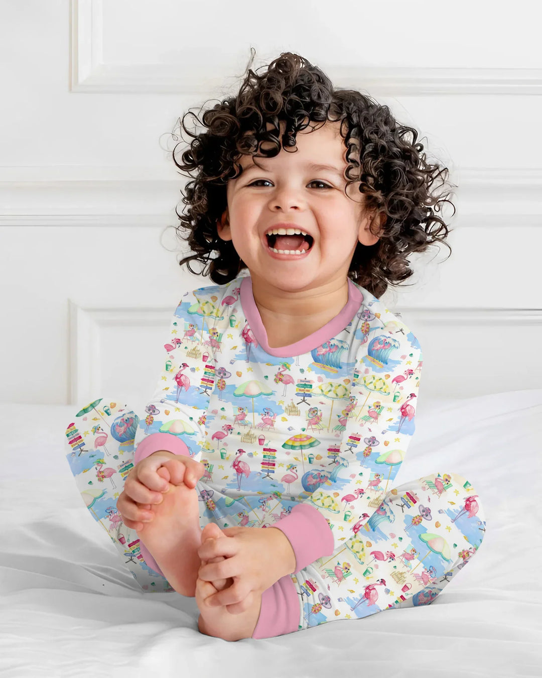 Flamingo Beach Family Matching Bamboo Two Piece Long Sleeve Pajama Set