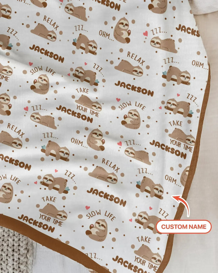 Custom Name Cute Sloth Bamboo Blanket