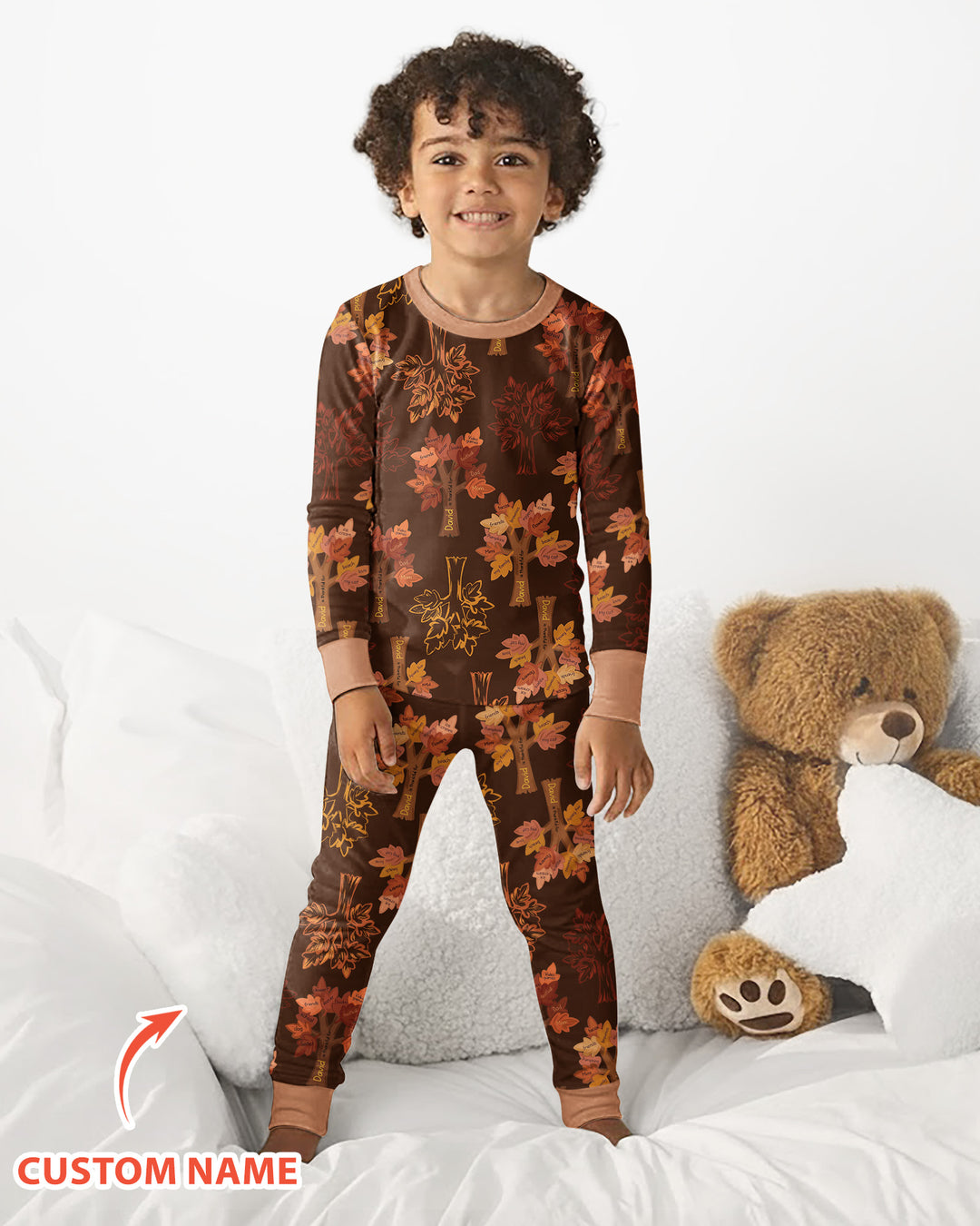 Custom Thanksgiving Tree Bamboo Two Piece Long Sleeve Pajama Set