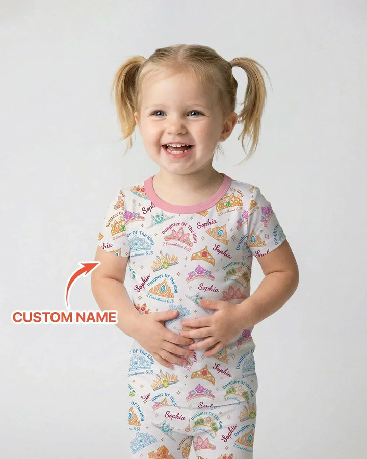 Daughter Of The King Custom Name Bamboo Two Piece Short Sleeve Pajama Set
