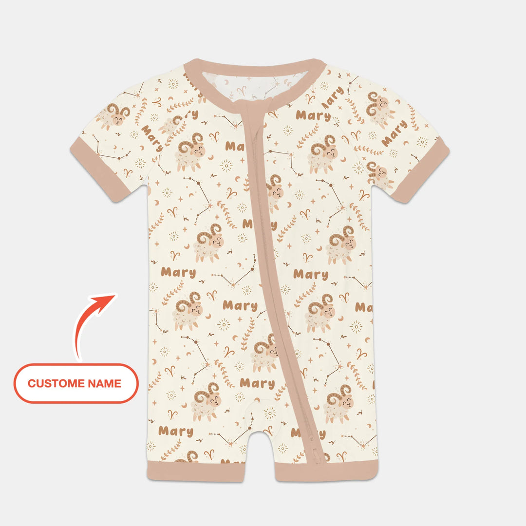 Bohemian Baby Zodiac Signs Custom Name Bamboo Shorty Zippy