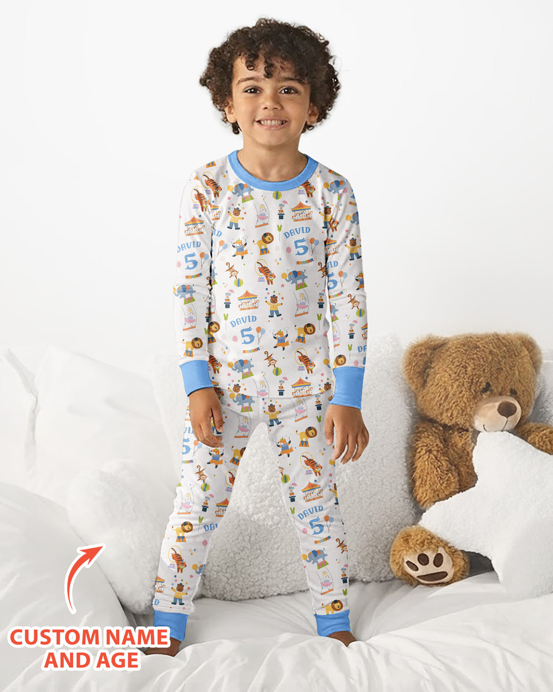 Custom Name Birthday Circus Bamboo Two Piece Long Sleeve Pajama Set
