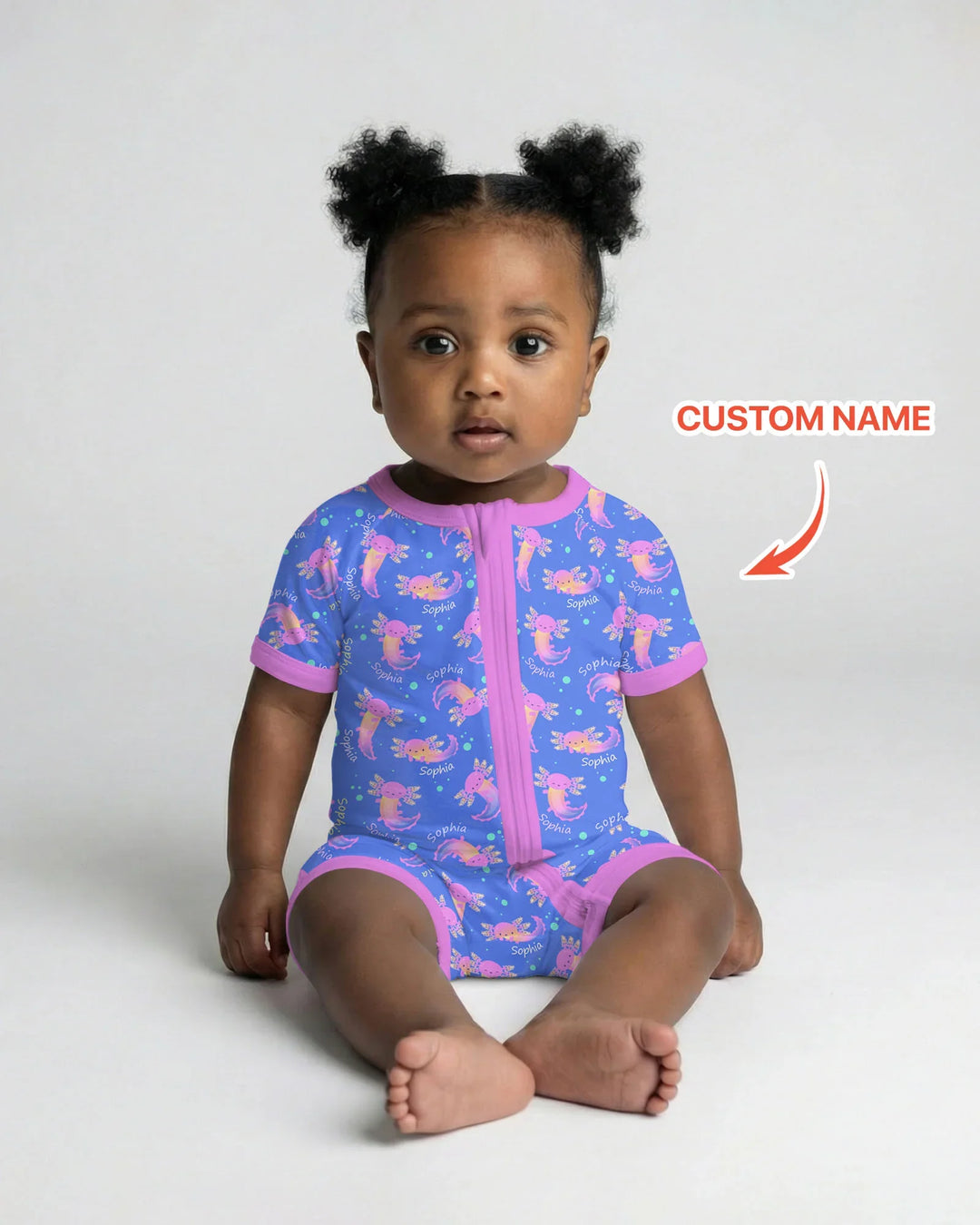 Axolotl Glow Custom Name Bamboo Shorty Zippy