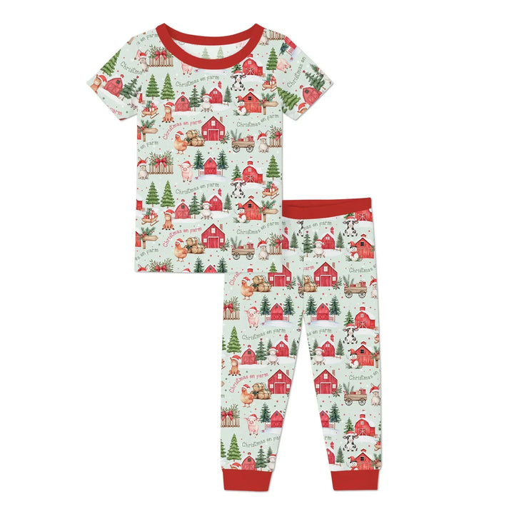 Christmas on Farm Bamboo Two Piece Short Sleeve Pajama Set