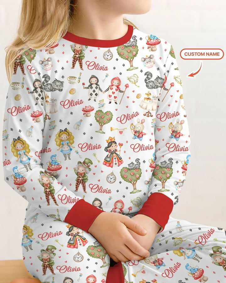 Whimsical Wonderland Tea Party Custom Name Bamboo Two Piece Long Sleeve Pajama Set