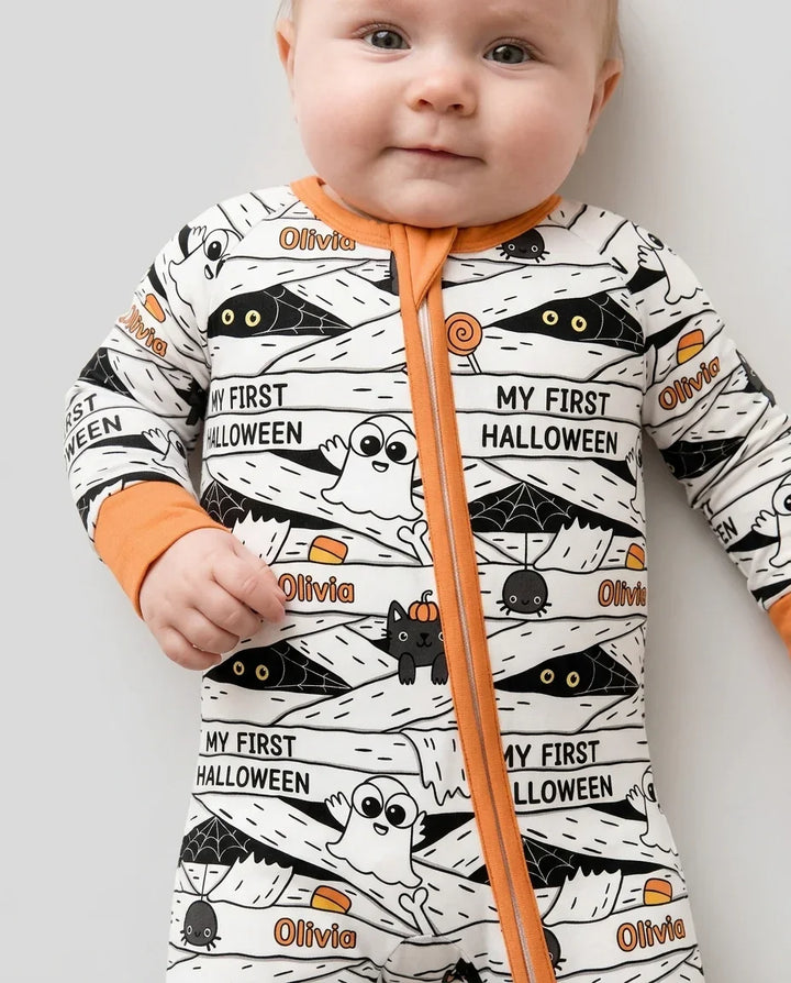 Custom Name Doodle Ghost My First Halloween Bamboo Convertible Zippy