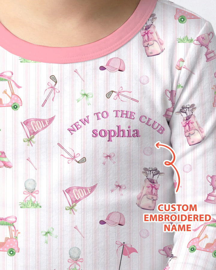 Personalized Embroidered Golf Baby Girl Bamboo Two Piece Long Sleeve Pajama Set