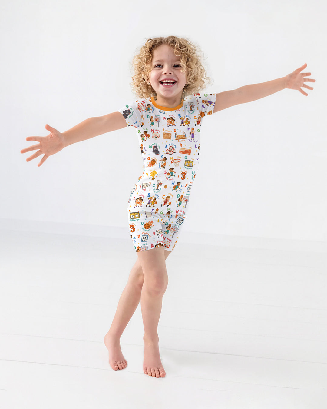 Basketball Alphabet Bamboo Two Piece Short Sleeve Shorts Pajama Set