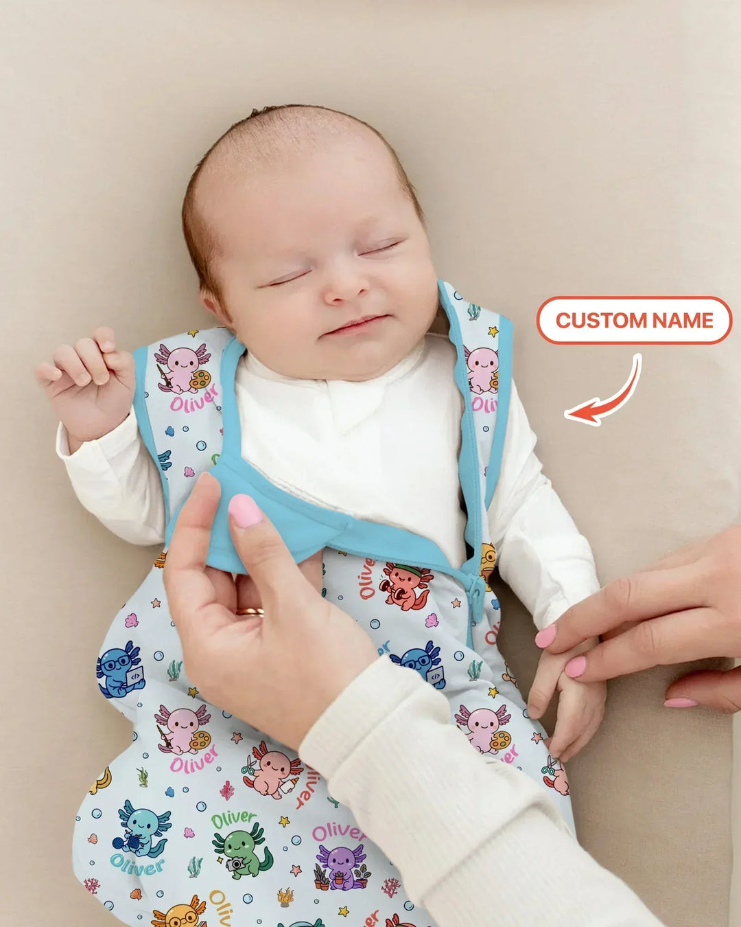 Custom Name Cute Hobby Axolotl Bamboo Sleep Bag