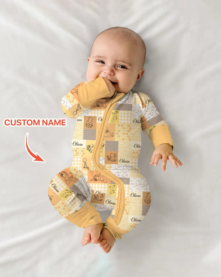 Personalized Classic Bear Patchwork  Bamboo Convertible Zippy