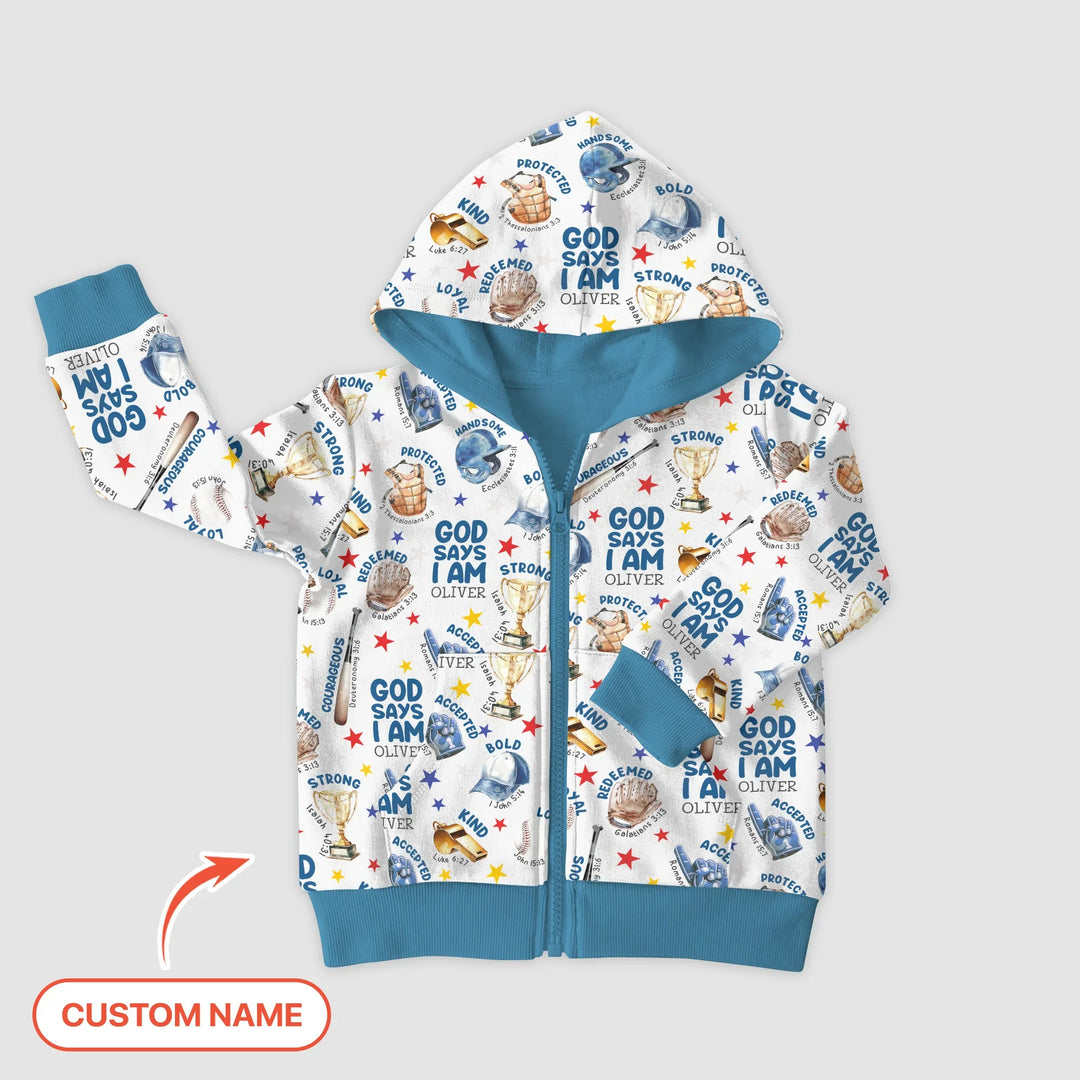 Baseball God Says I Am Custom Name Bamboo Zip Hoodie