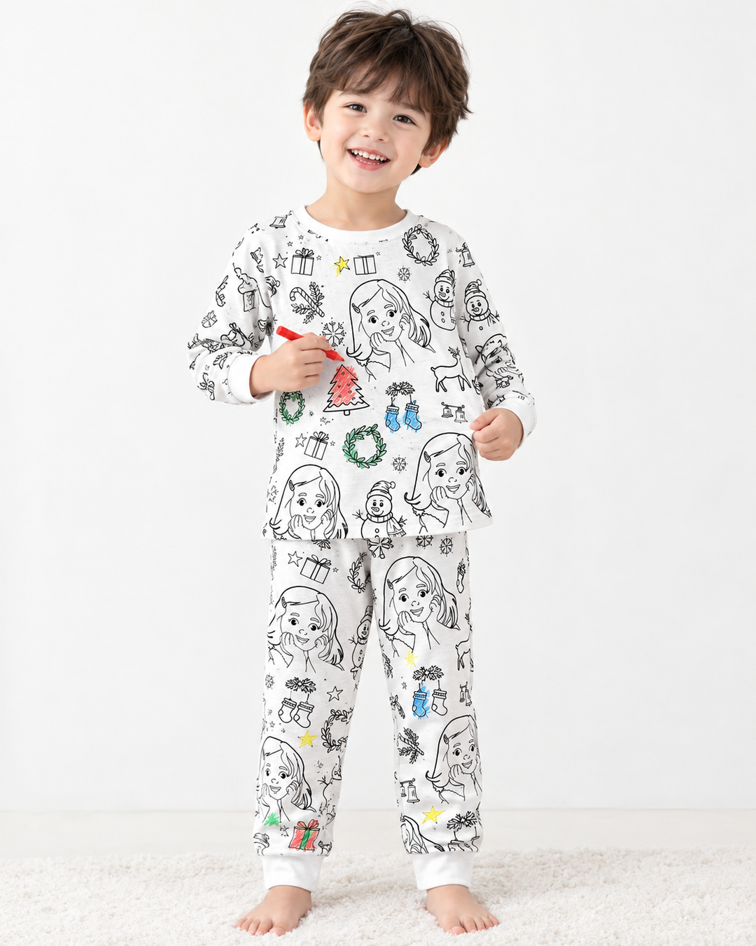 Christmas custom photo Colorable Bamboo Two Piece Pyjamas Set