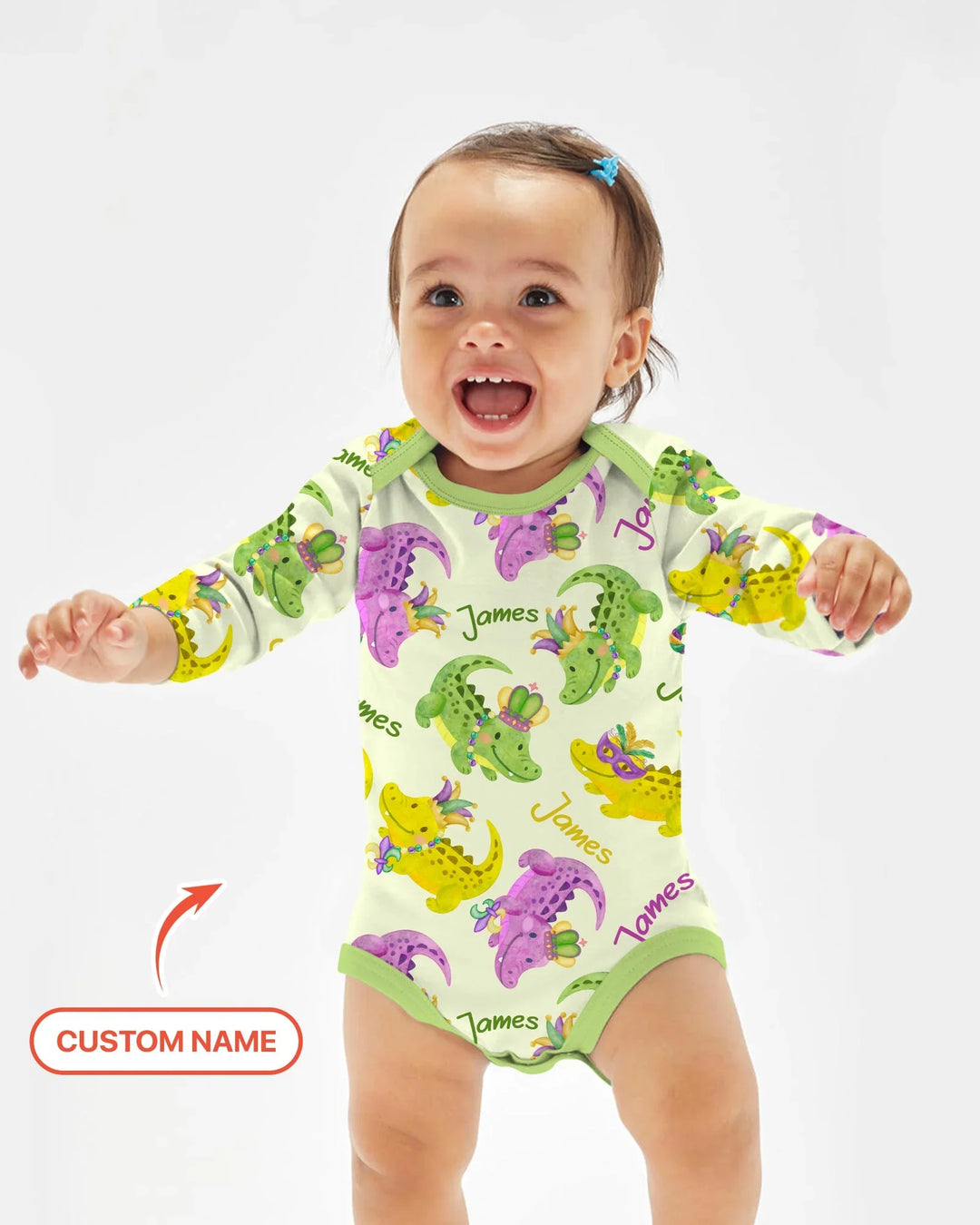 Custom Name Mardi Gras Alligator Bamboo Bodysuit