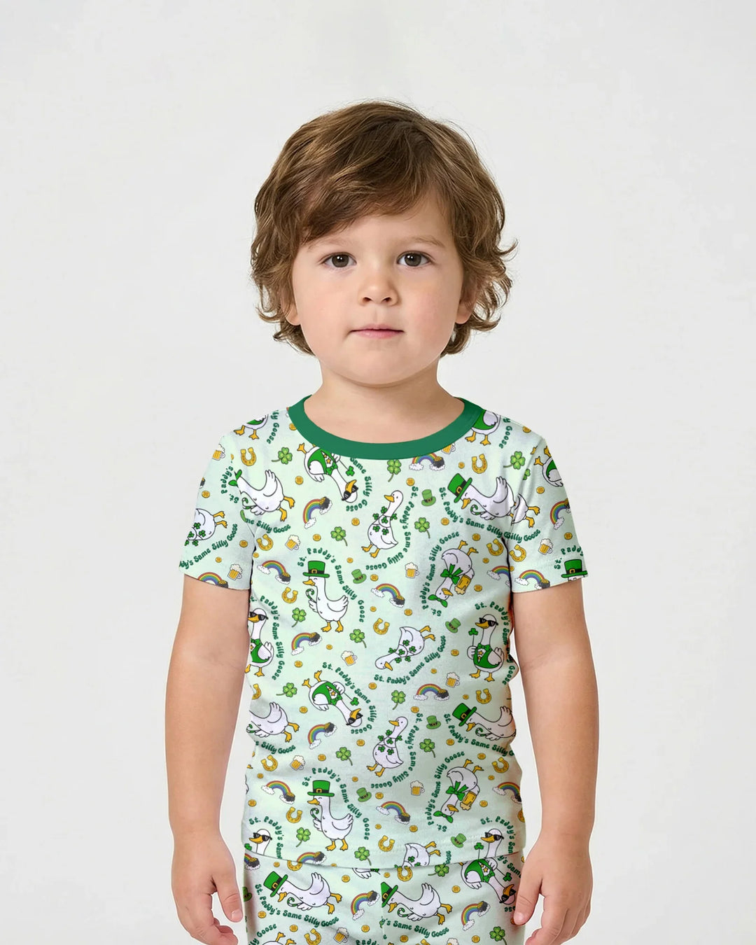 St. Patrick's Day Silly Goose Bamboo Two Piece Short Sleeve Shorts Pajama Set