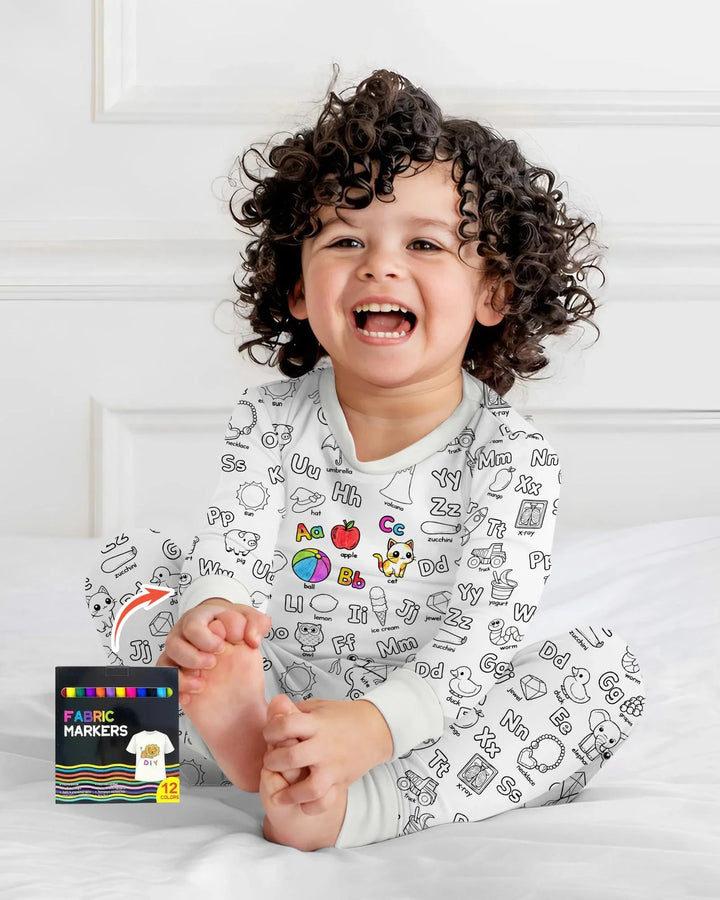 All Colorable Alphabet Bamboo Two Piece Long Sleeve Pajama Set
