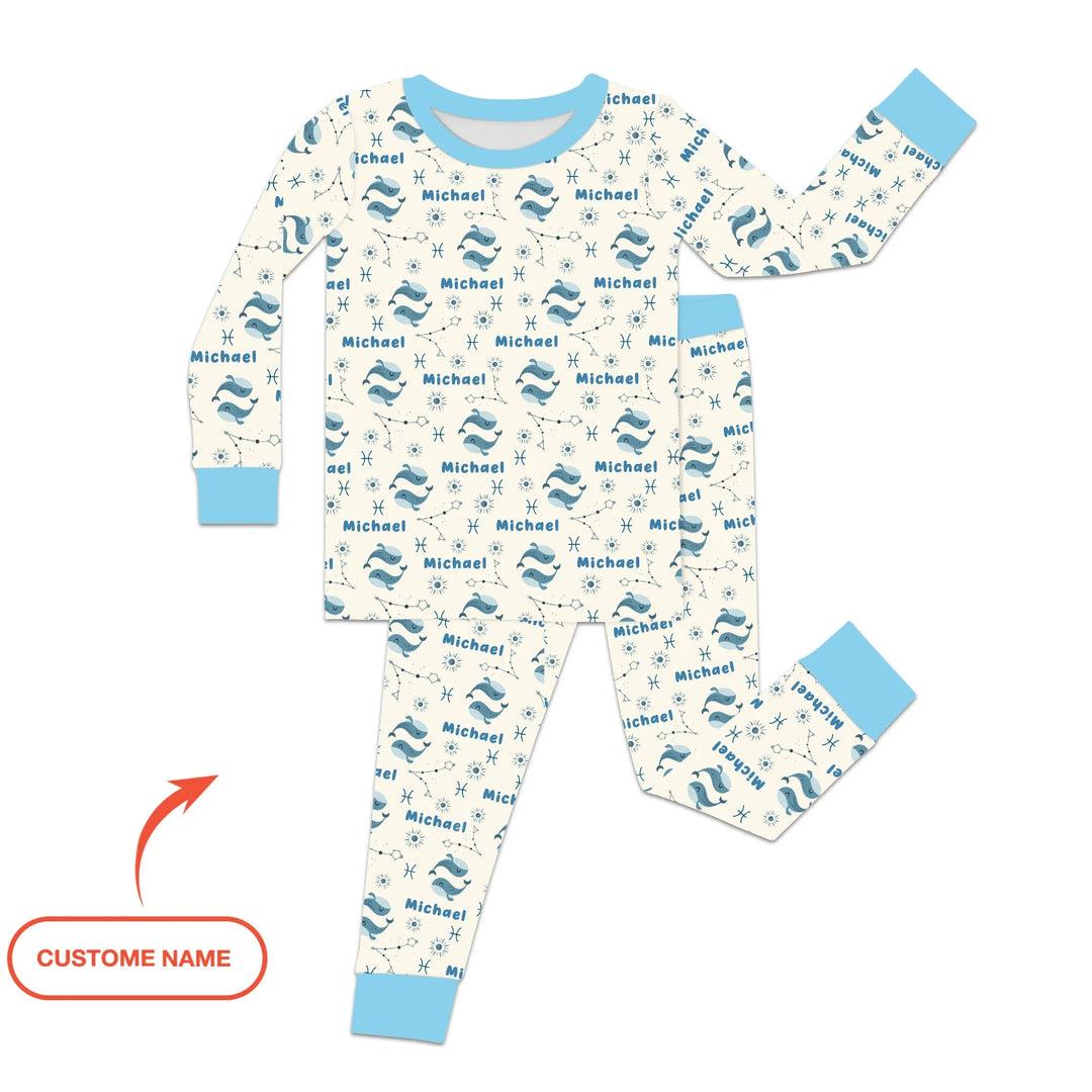 Bohemian Baby Zodiac Signs Custom Name Bamboo Two Piece Long Sleeve Pajama Set