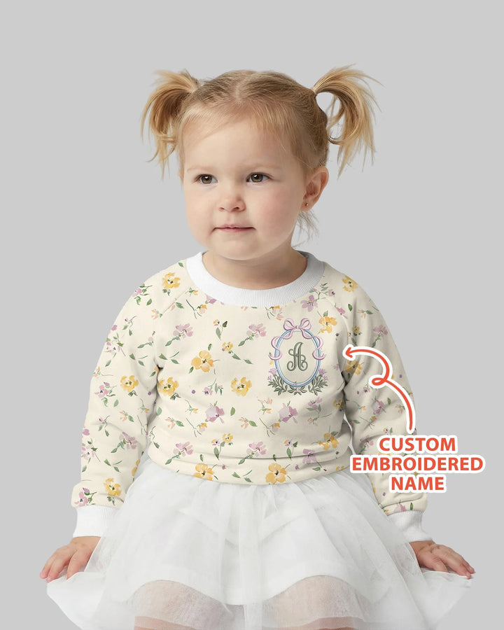 Custom Embroidered Name Floral Bamboo Crewneck Sweatshirt