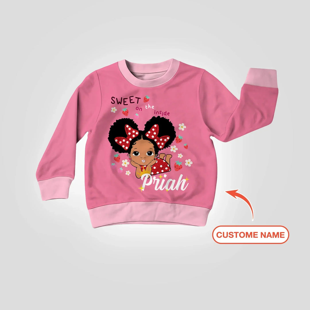 Custom Name Strawberry Girl Bamboo Crewneck Sweatshirt