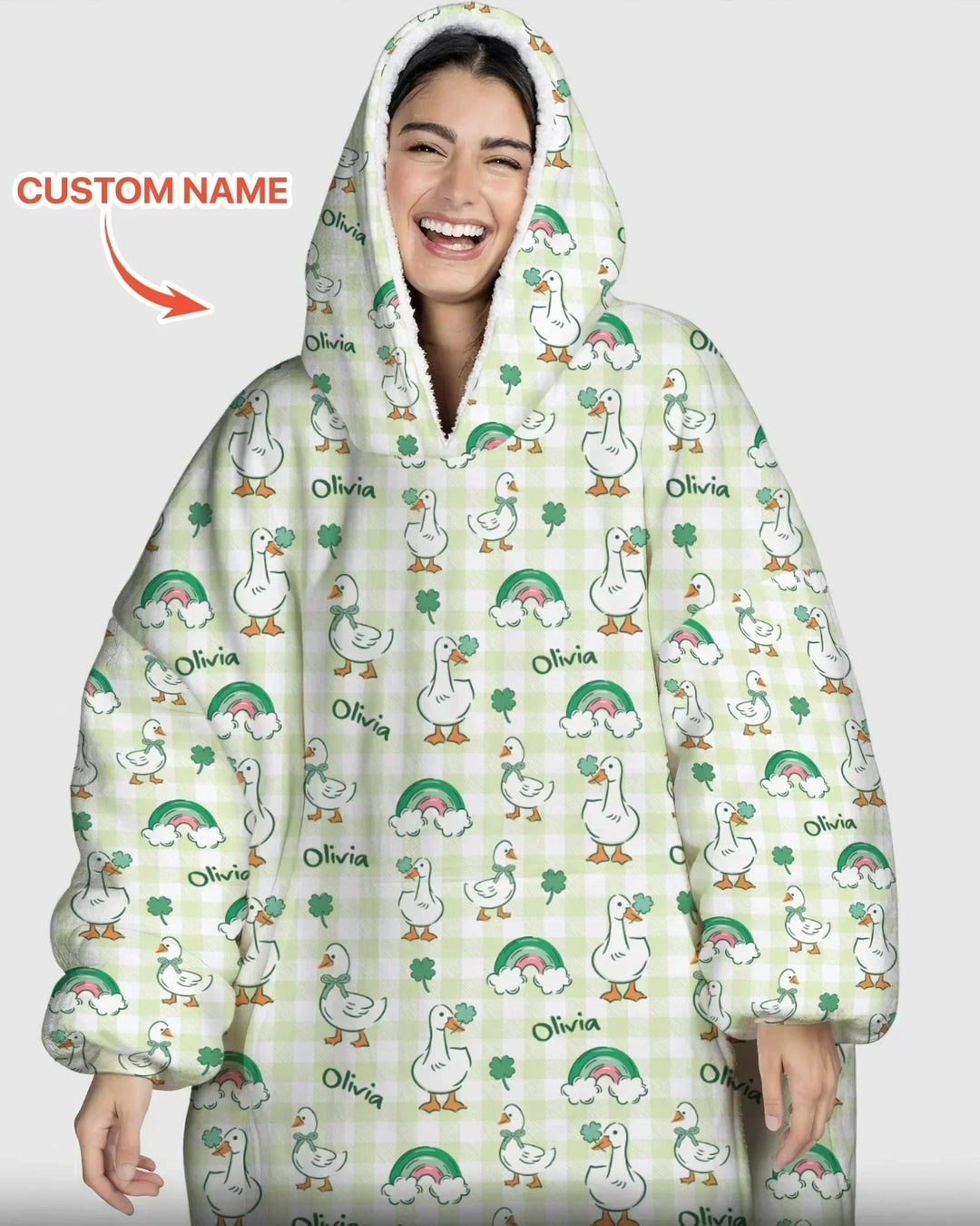 Custom Name Lucky Ducks Bamboo Blanket Hoodie