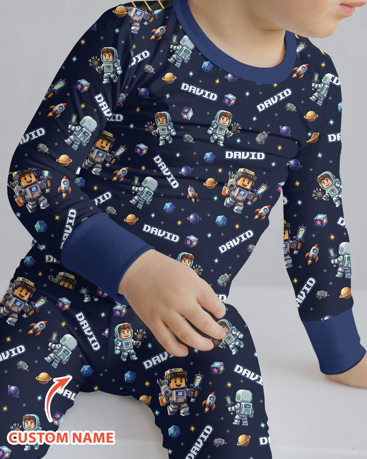 Blocky Universe Bamboo Two Piece Long Sleeve Pajama Set