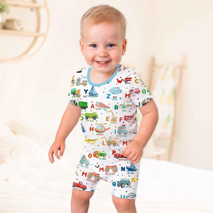 Transportation Alphabet Bamboo Two Piece Short Sleeve Shorts Pajama Set