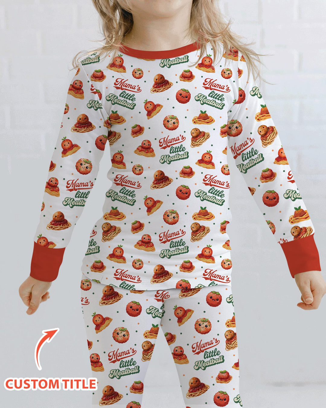 Custom Name Little Meatball Bamboo Two Piece Long Sleeve Pajama Set