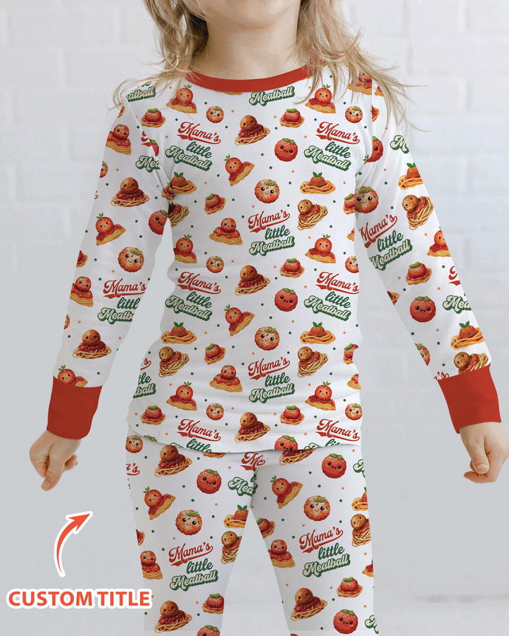Custom Name Little Meatball Bamboo Two Piece Long Sleeve Pajama Set