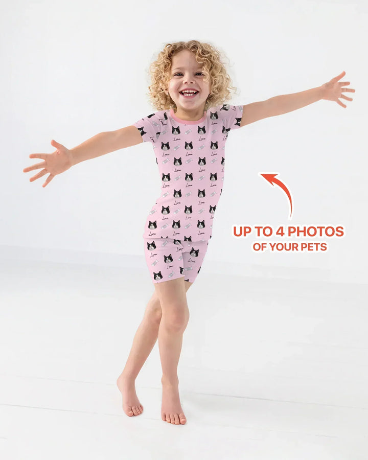 Custom Name and Pet Photos Bamboo Two Piece Short Sleeve Shorts Pajama Set
