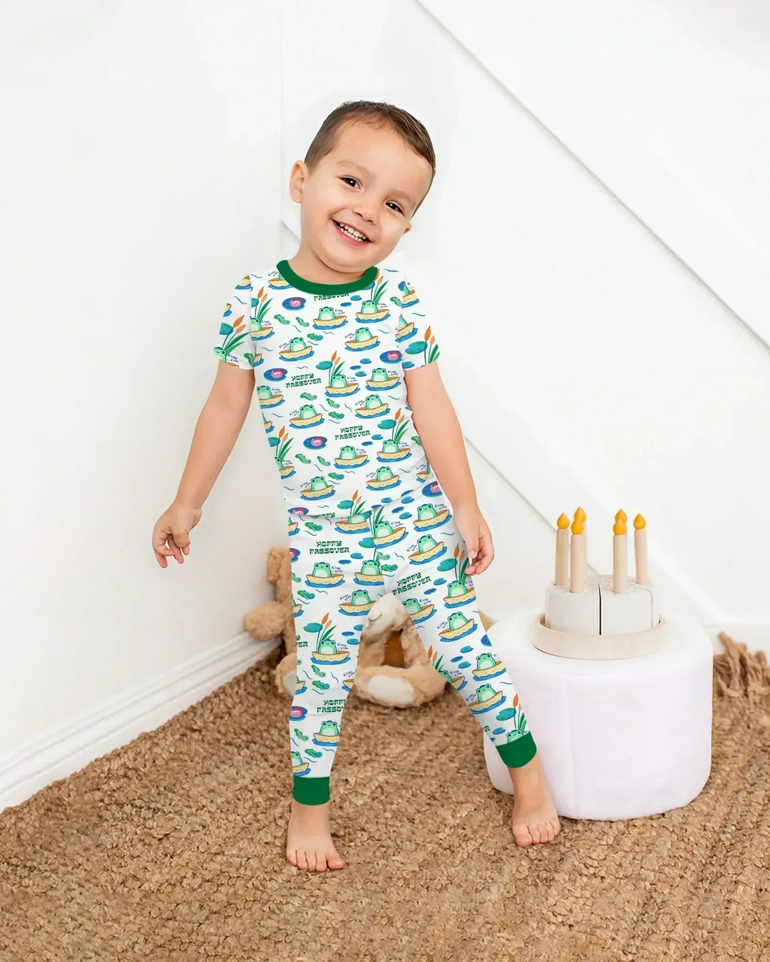 Hoppy Passover Family Matching Bamboo Two Piece Short Sleeve Pajama Set