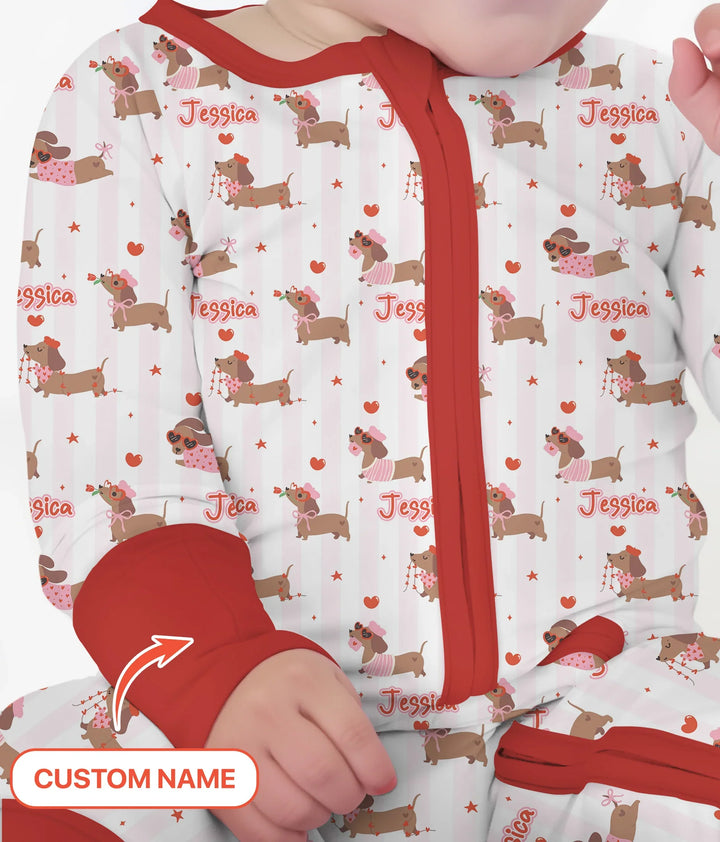 Custom Name Valentine Dachshund Family Matching Bamboo Convertible Zippy