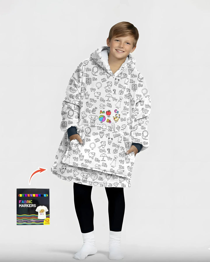 All Colorable Alphabet Wearable Bamboo Blanket Hoodie