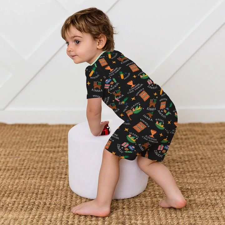 Kwanzaa Spirit Bamboo Two Piece Short Sleeve Shorts Pajama Set