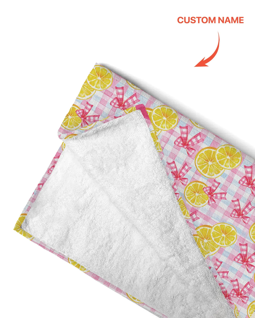 Custom Name Pink Lemons Bows Checkered Bamboo Beach Towel