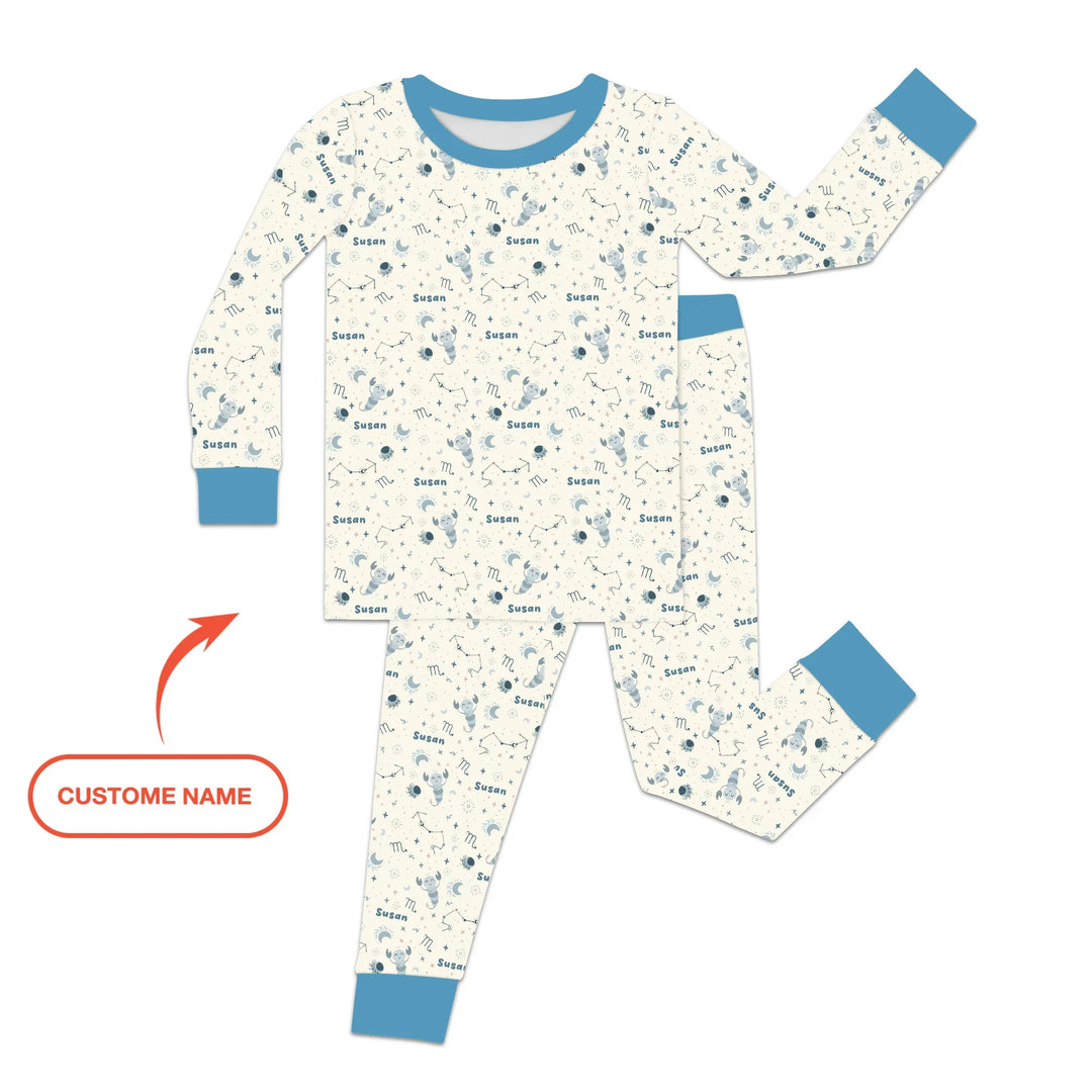 Bohemian Baby Zodiac Signs Custom Name Bamboo Two Piece Long Sleeve Pajama Set