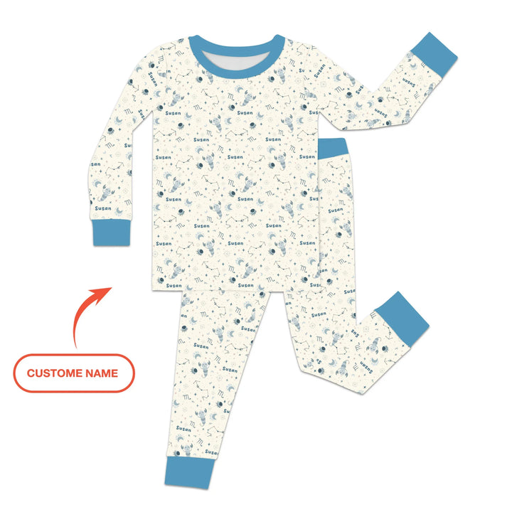 Bohemian Baby Zodiac Signs Custom Name Bamboo Two Piece Long Sleeve Pajama Set