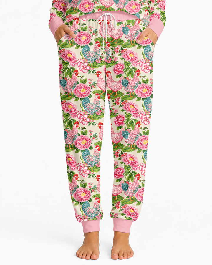 Chicken and Peony Mommy And Me Matching Bamboo Women Pajama Set