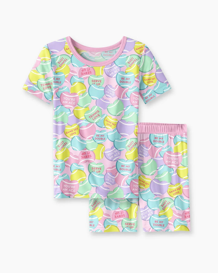 Tennis Candy Family Matching Bamboo Two Piece Short Sleeve Shorts Pajama Set
