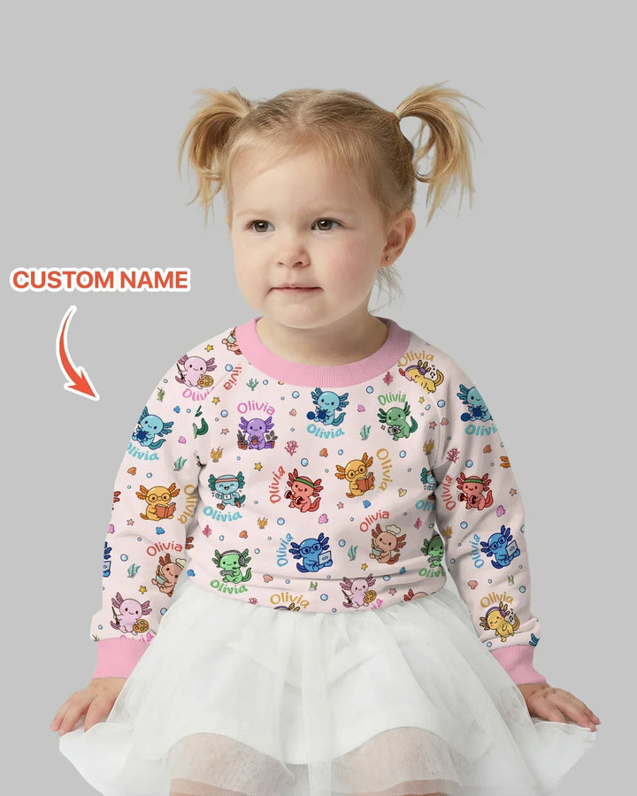 Custom Name Cute Hobby Axolotl Bamboo Crewneck Sweatshirt