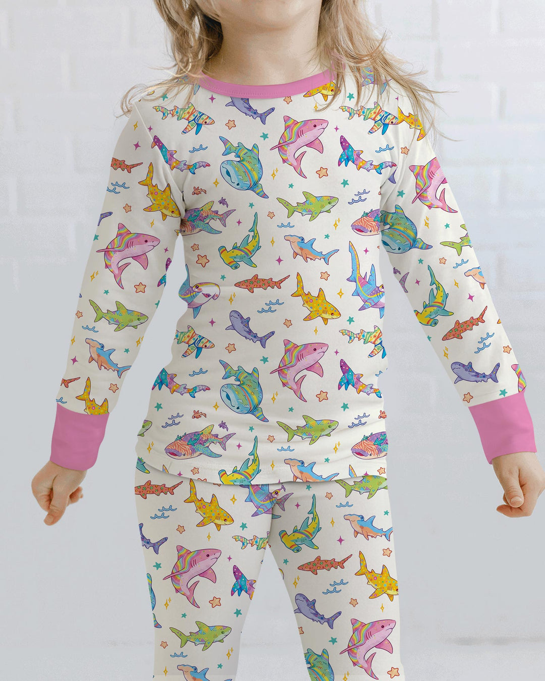 Tropical Sharks Bamboo Two Piece Long Sleeve Pajama Set