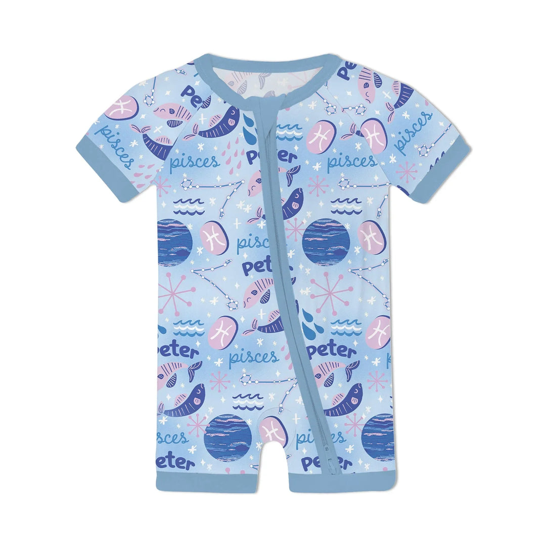 Custom Name Zodiac Pisces Bamboo Shorty Zippy