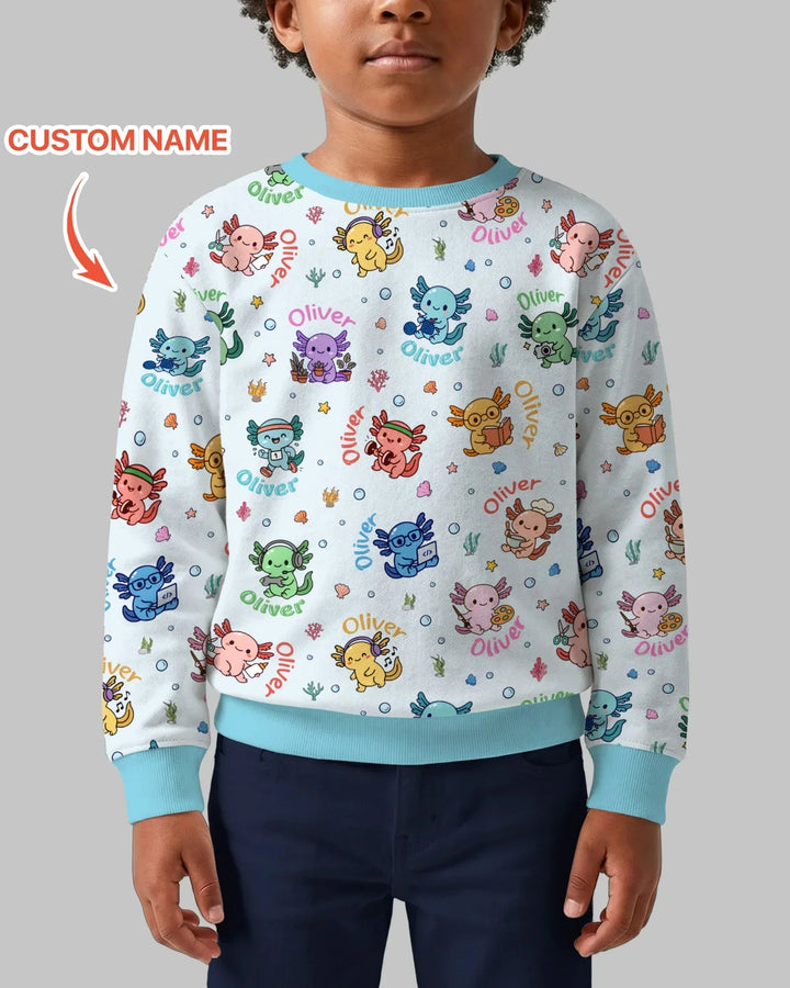 Custom Name Cute Hobby Axolotl Bamboo Crewneck Sweatshirt