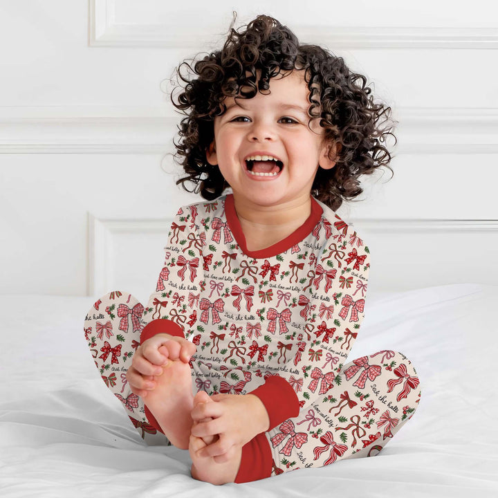 Coquette Christmas Bows Bamboo Two Piece Long Sleeve Pajama Set